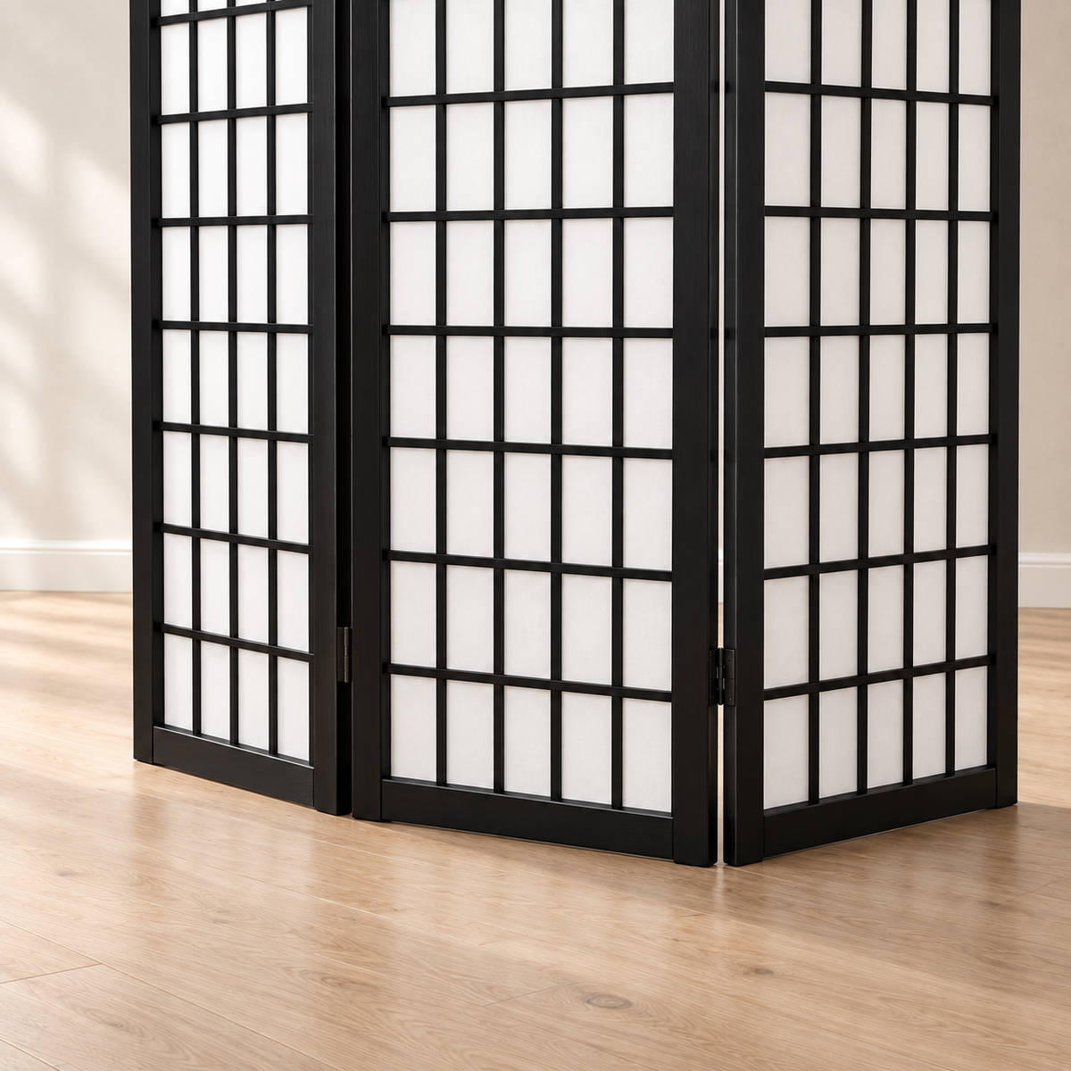 Paravent japonais shoji 4 panneaux, bois, 162 x 170 cm — détail du bas