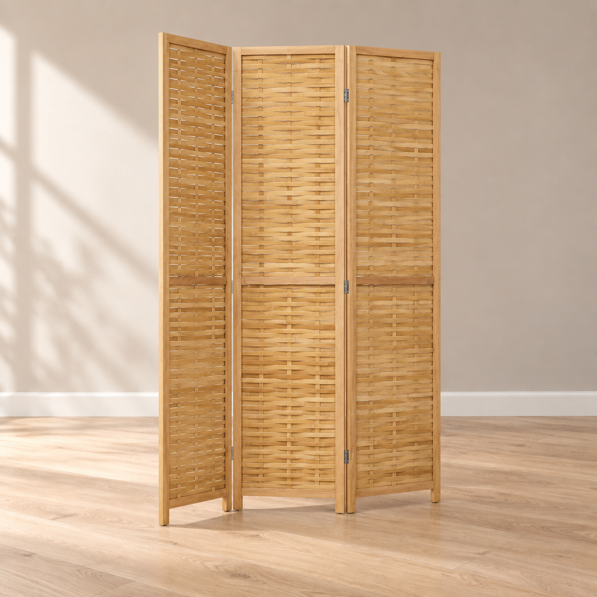 Paravent 3 panneaux bambou tressé naturel, 120 x 170 cm — vue principale