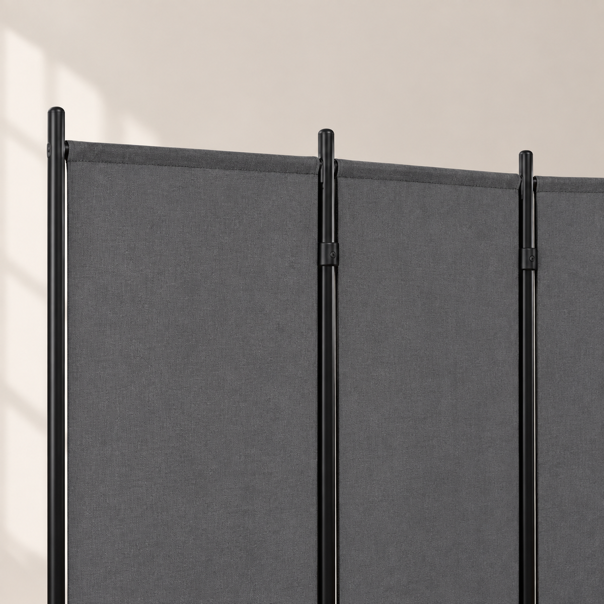 Brise-vue sur pied 3 panneaux, métal et polyester, 253 x 182 cm — détail du haut