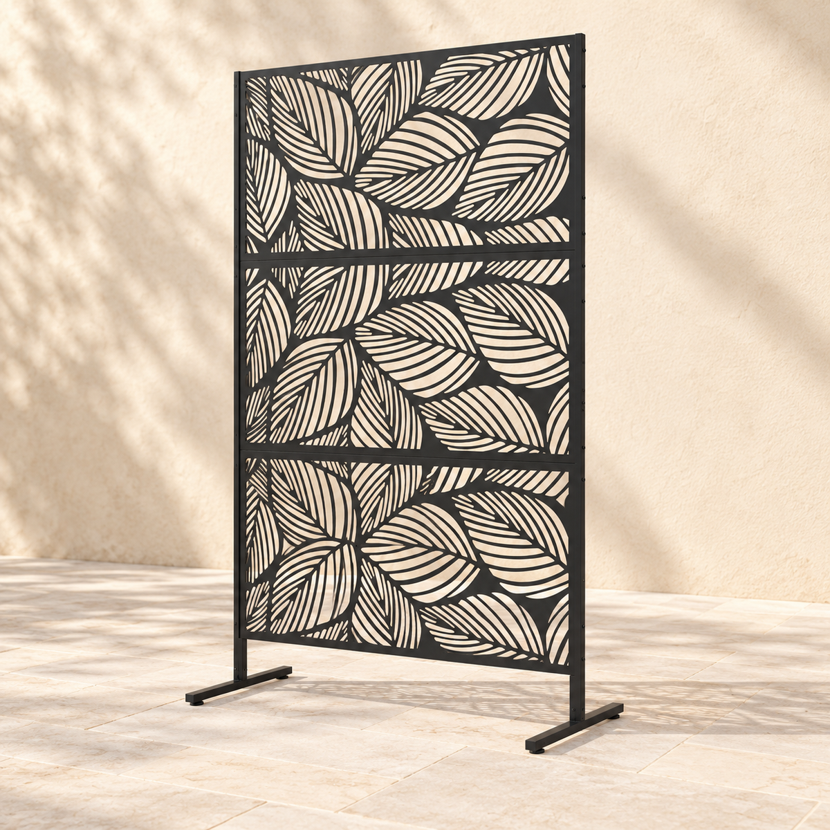 Brise-vue métal noir motif végétal, 122 x 198 cm — vue principale