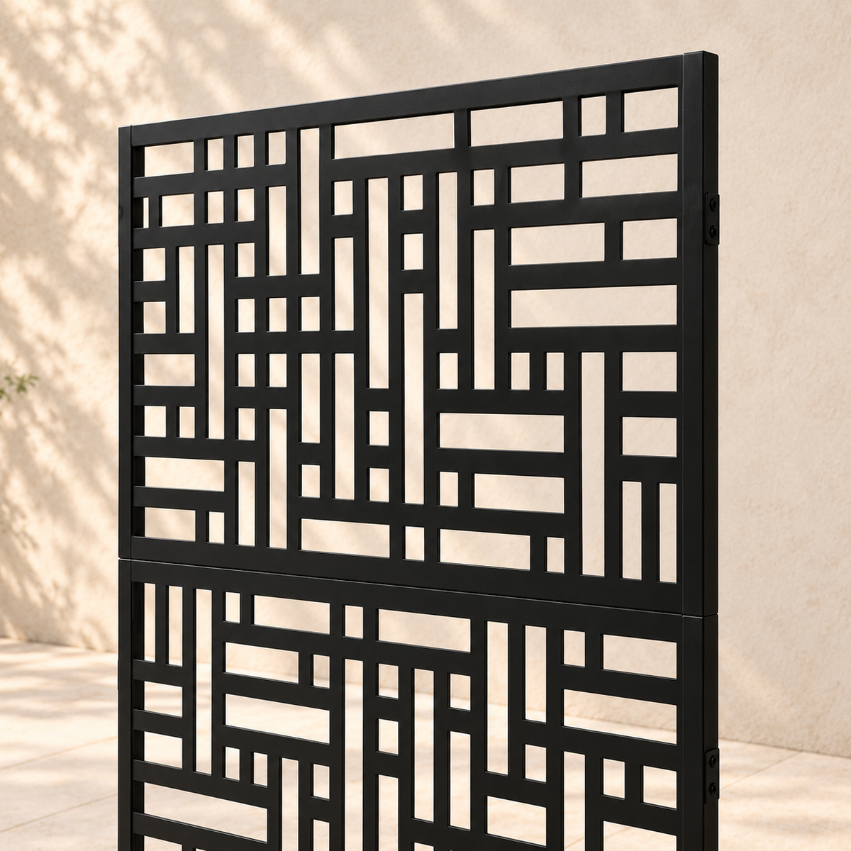 Brise-vue de terrasse acier noir, 90 x 190 cm — détail du haut