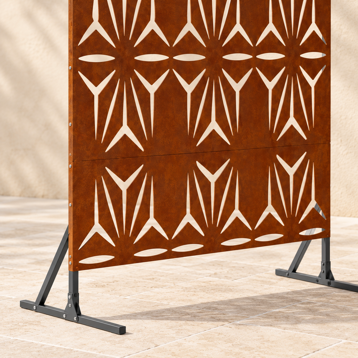Brise-vue métal effet rouille motif floral, 100 x 180 cm — détail du bas