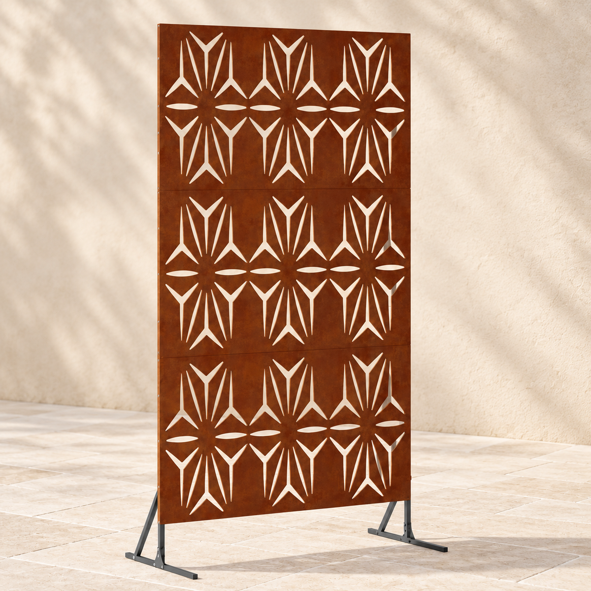 Brise-vue métal effet rouille motif floral, 100 x 180 cm — vue principale