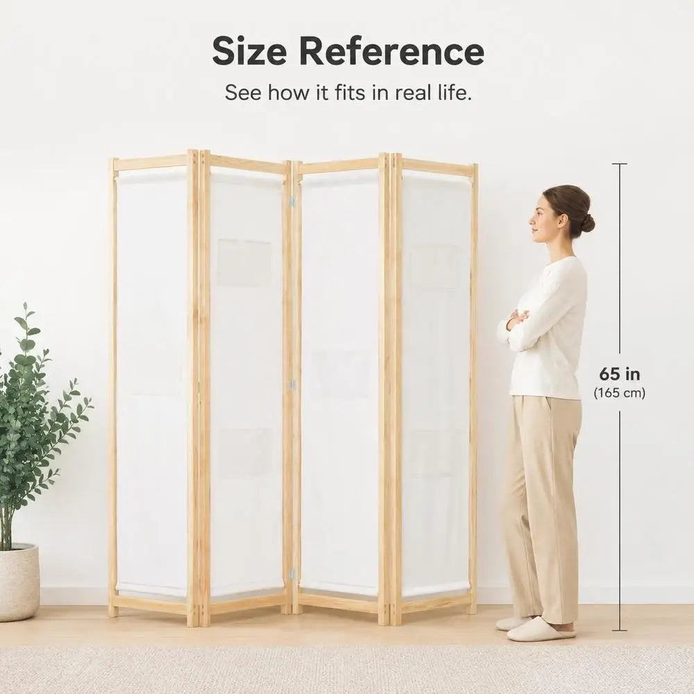 Paravent 4 panneaux bois et tissu, 160 x 170 cm – vue 4