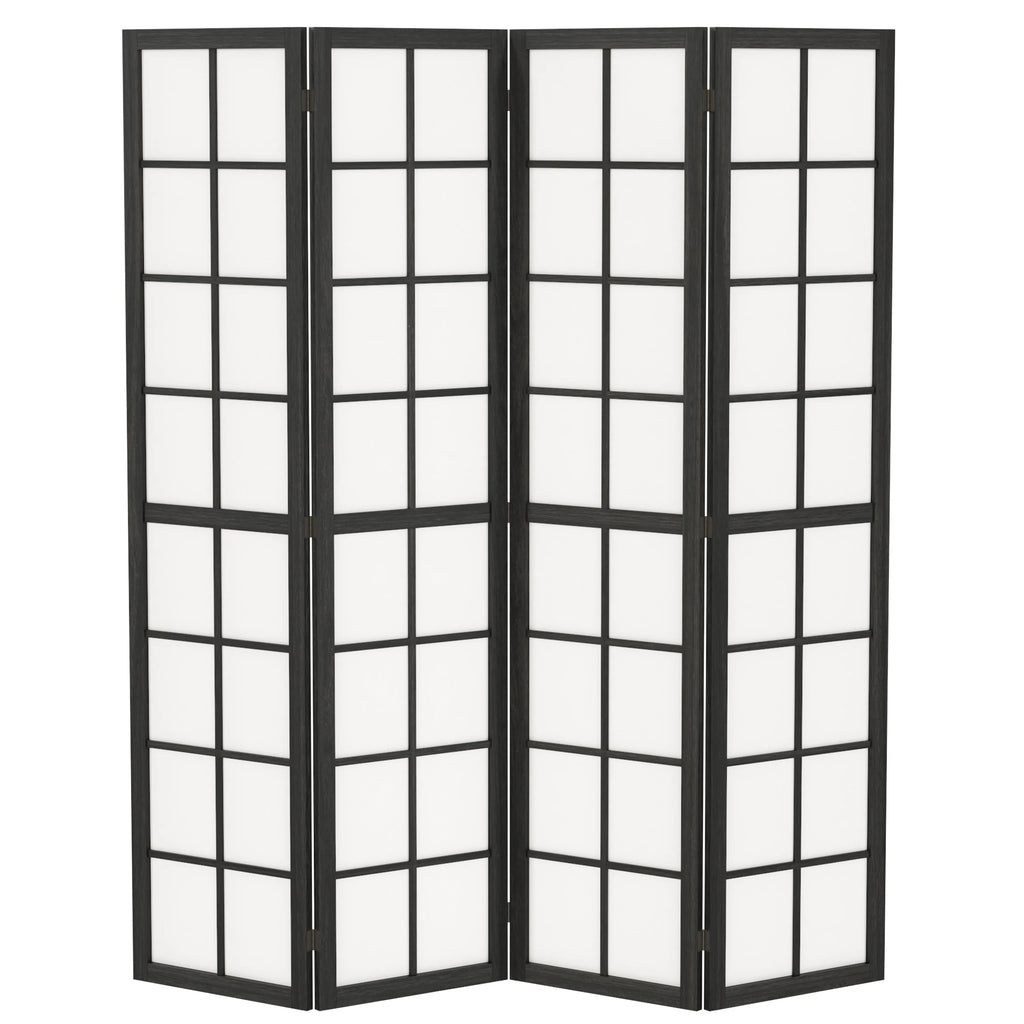 Paravent japonais shoji 4 panneaux noir, cadre pin, 160 x 170 cm – vue 4