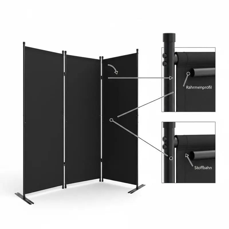 Paravent 4 panneaux tissu occultant noir, cadre métal, 228 x 172,5 cm – vue 4