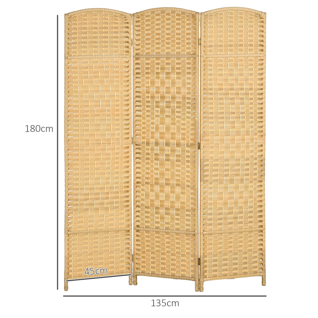 Paravent 3 panneaux tressé à sommet arrondi, cadre pin, 135 x 180 cm – vue 3