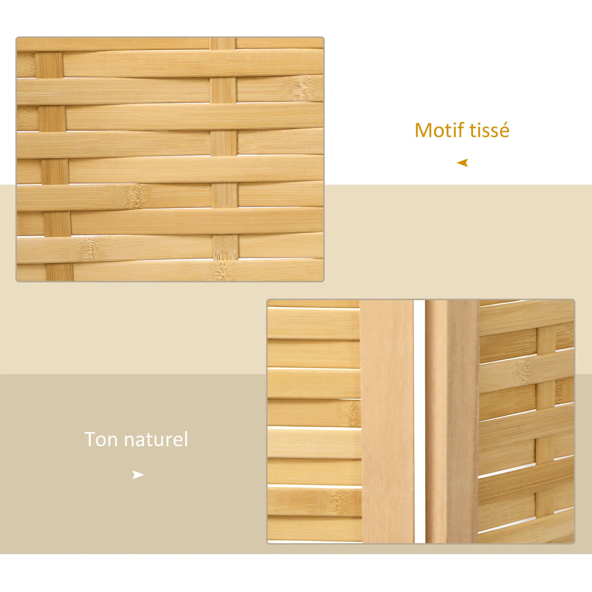 Paravent 3 panneaux bambou tressé naturel, 120 x 170 cm – vue 4