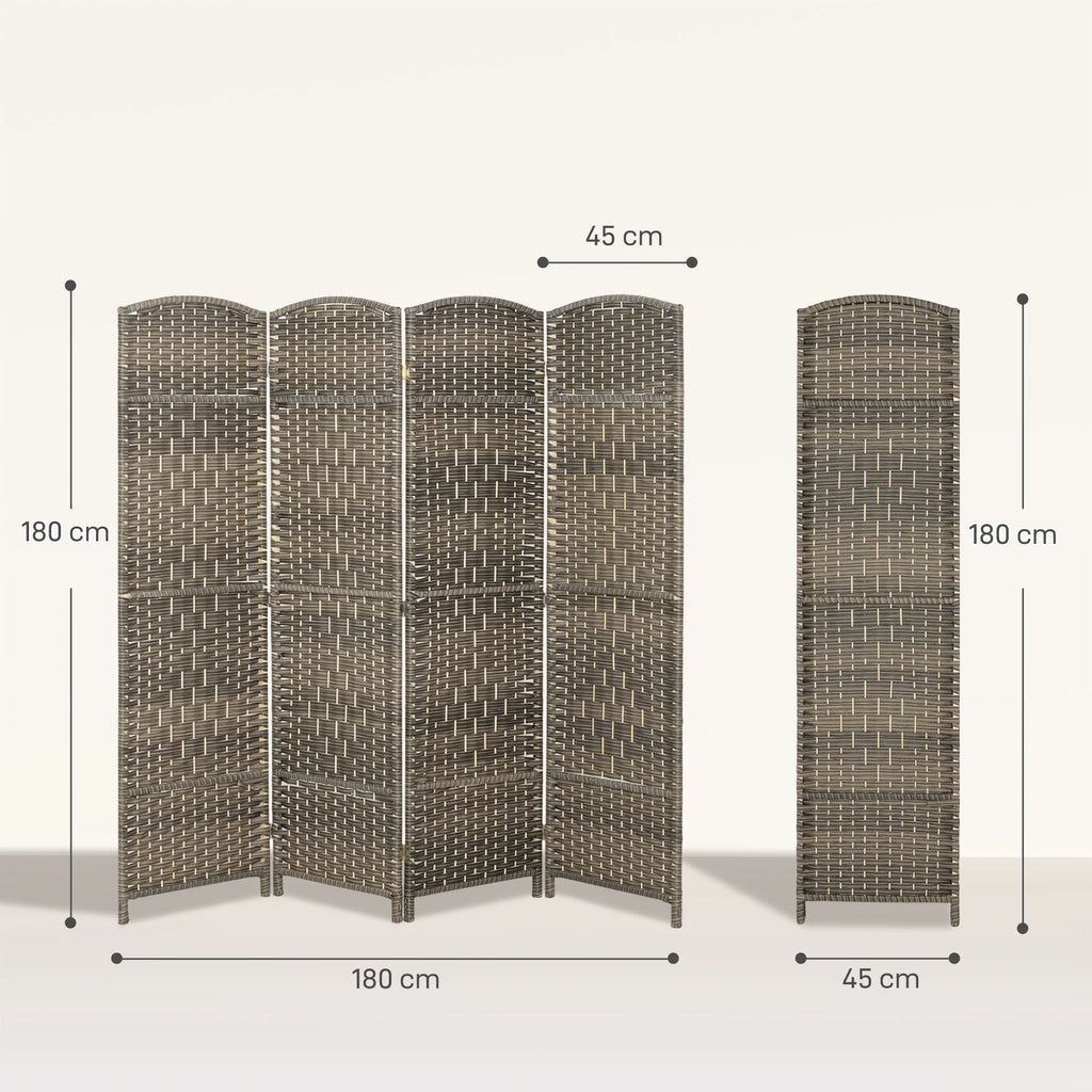 Paravent 4 panneaux tressé à sommet arrondi, cadre pin, 180 x 180 cm – vue 5
