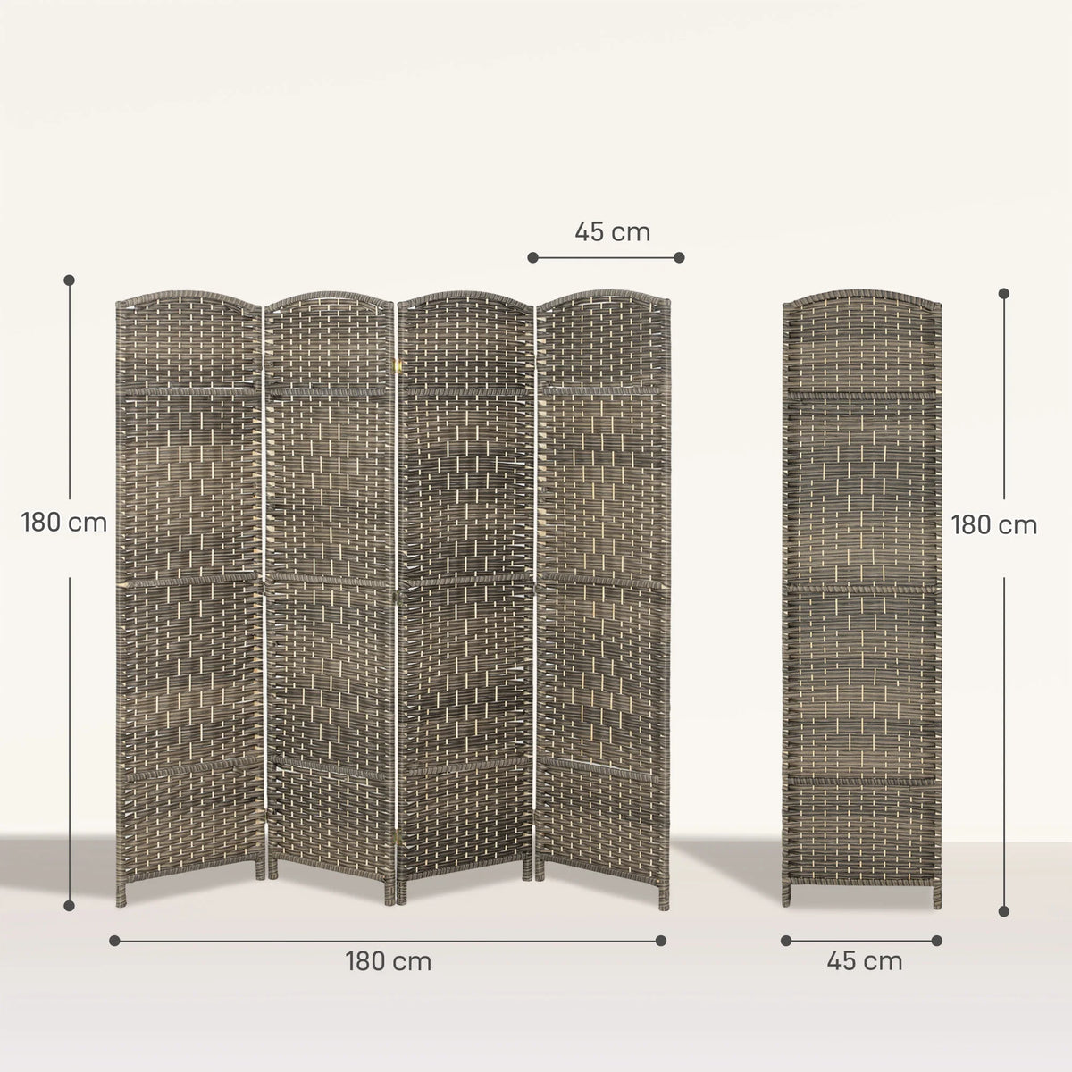 Paravent 4 panneaux tressé à sommet arrondi, cadre pin, 180 x 180 cm – vue 5