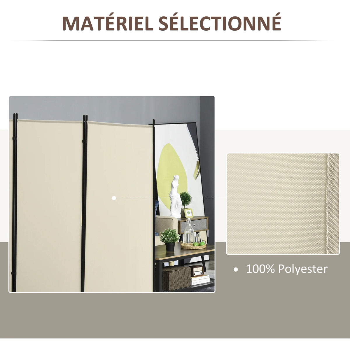 Brise-vue sur pied 3 panneaux, métal et polyester, 253 x 182 cm – vue 5