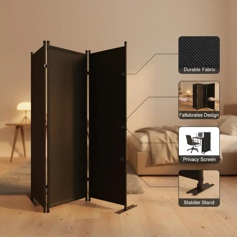Paravent 4 panneaux tissu occultant noir, cadre métal, 228 x 172,5 cm – vue 5