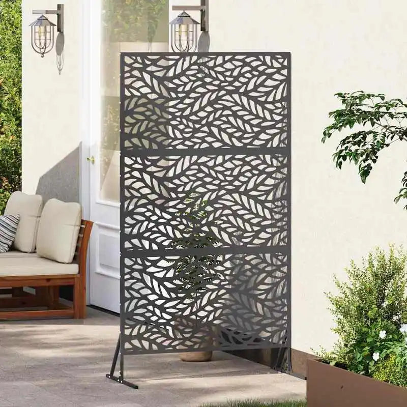 Brise-vue acier noir motif feuilles, 100 x 180 cm