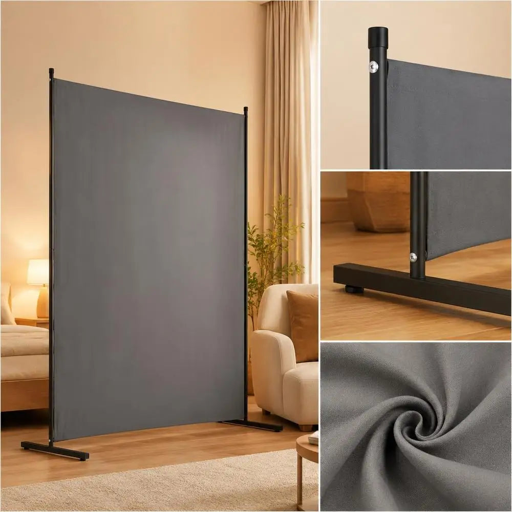 Paravent panneau unique tissu gris, cadre fer, 181 x 181,5 cm – vue 2