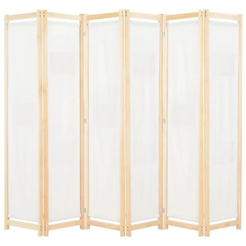 Paravent 6 panneaux tissu blanc crème, cadre bois, 240 x 170 cm