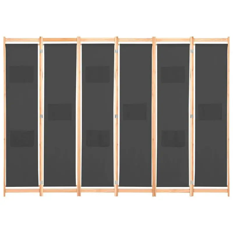 Paravent 6 panneaux tissu gris avec poches, cadre sapin, 240 x 170 cm – vue 2