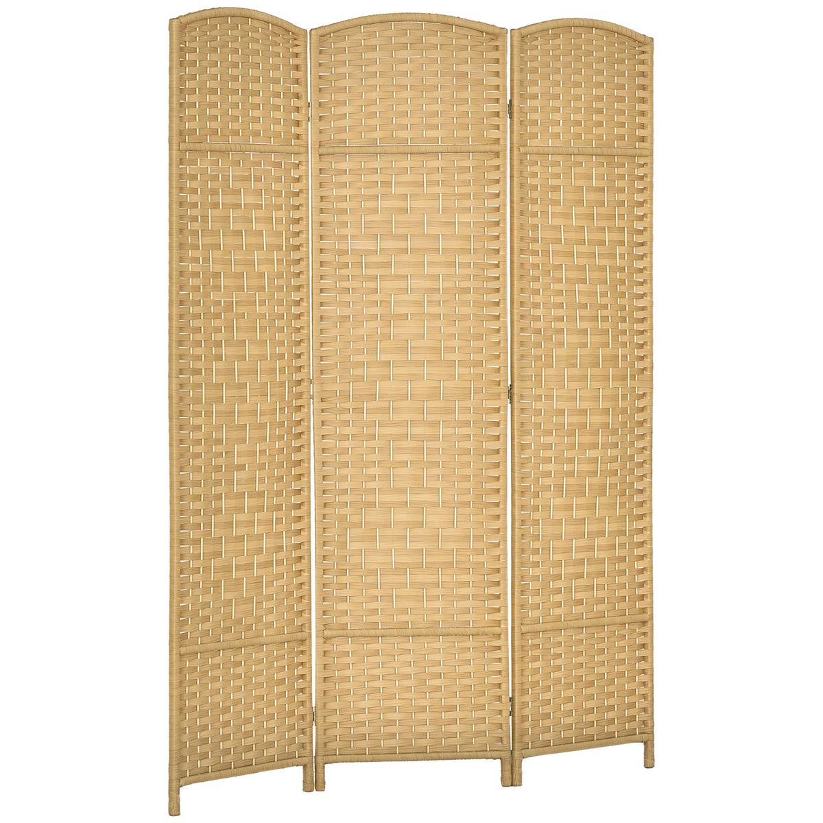 Paravent 3 panneaux tressé à sommet arrondi, cadre pin, 135 x 180 cm – vue 2