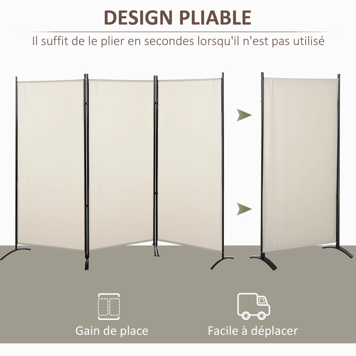 Brise-vue sur pied 3 panneaux, métal et polyester, 253 x 182 cm – vue 4