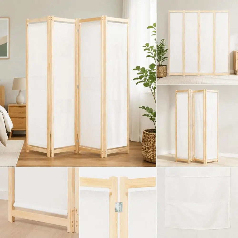 Paravent 4 panneaux bois et tissu, 160 x 170 cm – vue 5