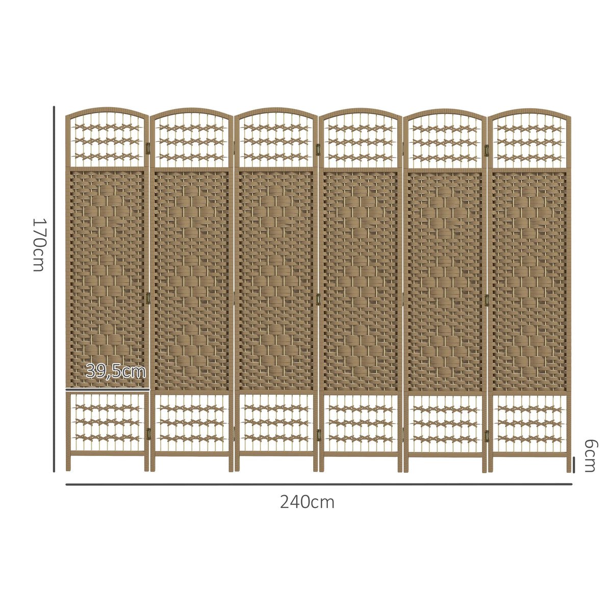 Paravent 6 panneaux bambou et corde tressée naturel, 240 x 170 cm – vue 3
