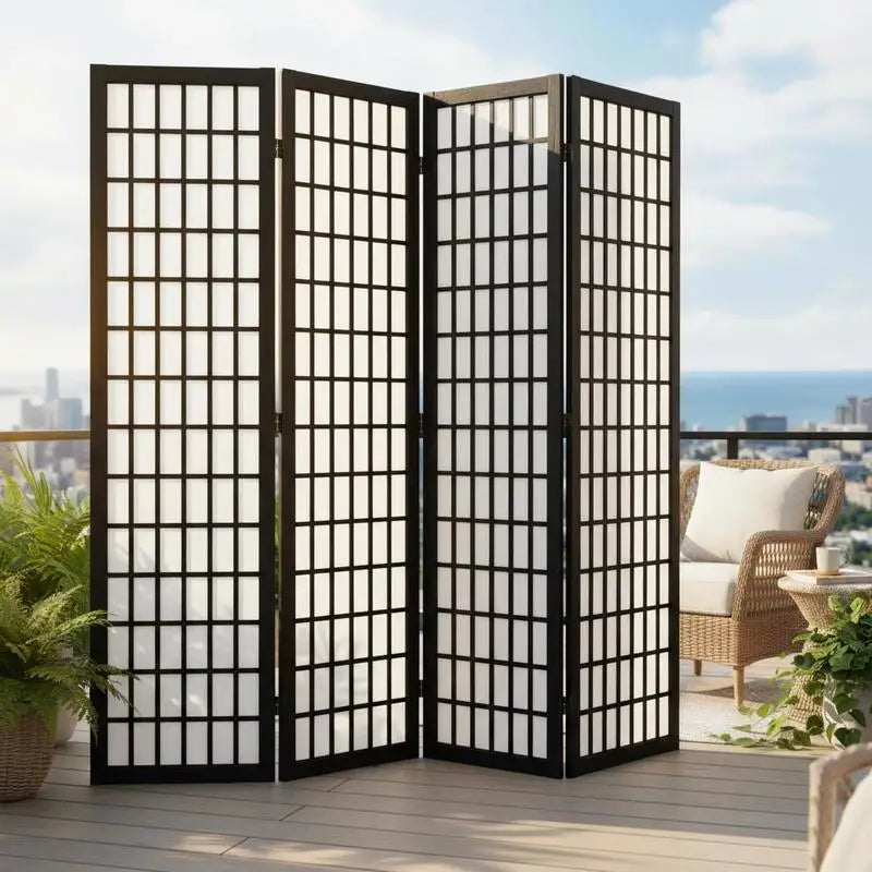 Paravent japonais shoji 4 panneaux, bois, 162 x 170 cm – vue 2