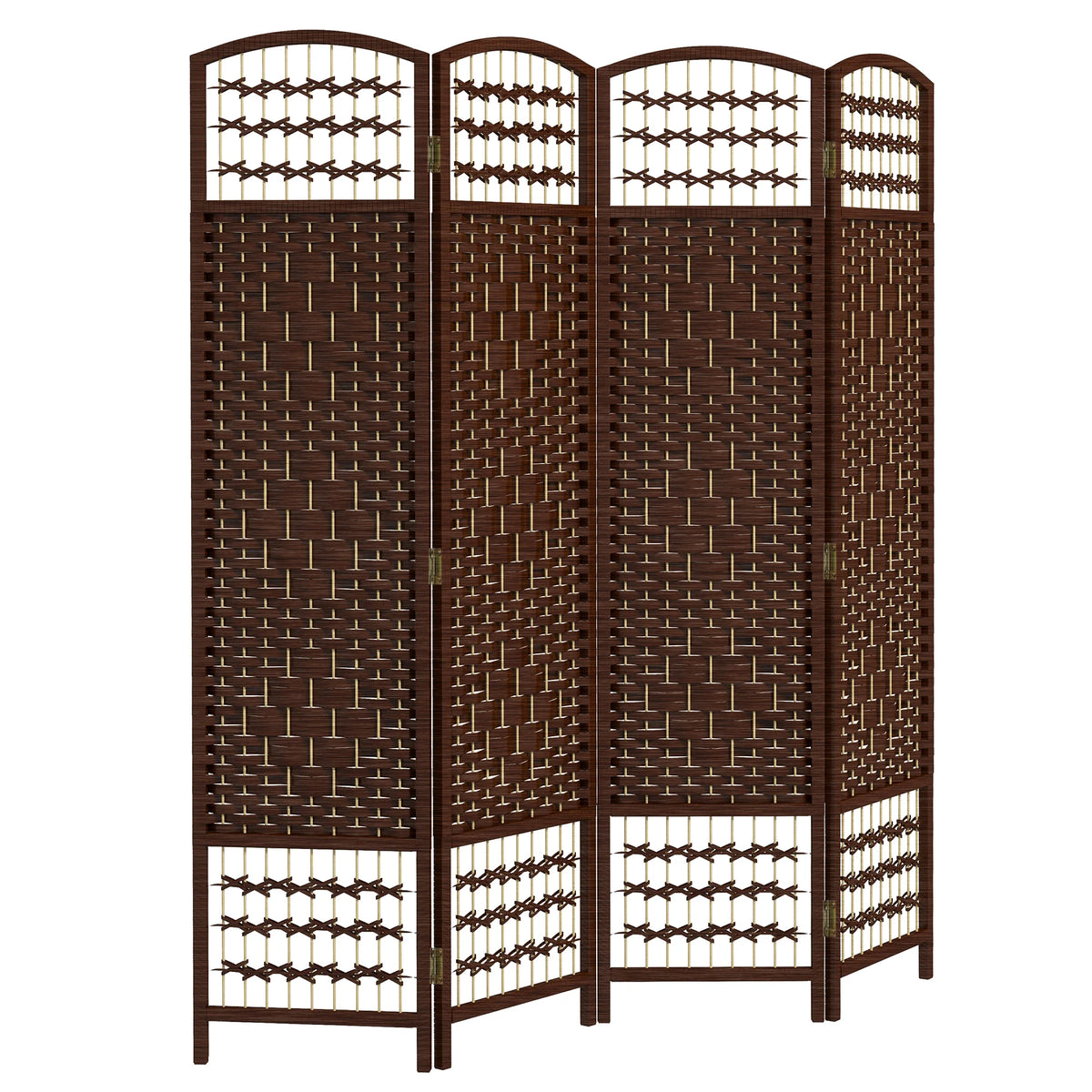 Paravent 4 panneaux tressé marron, bois massif, 160 x 170 cm – vue 3