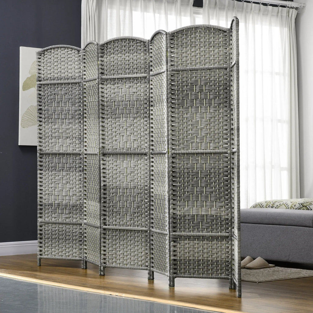 Paravent 6 panneaux tressé gris à sommet arrondi, 270 x 180 cm – vue 2
