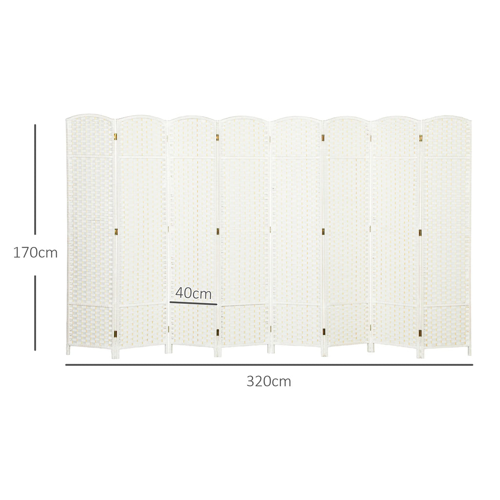 Paravent 8 panneaux tressé blanc, cadre pin, 320 x 170 cm – vue 5