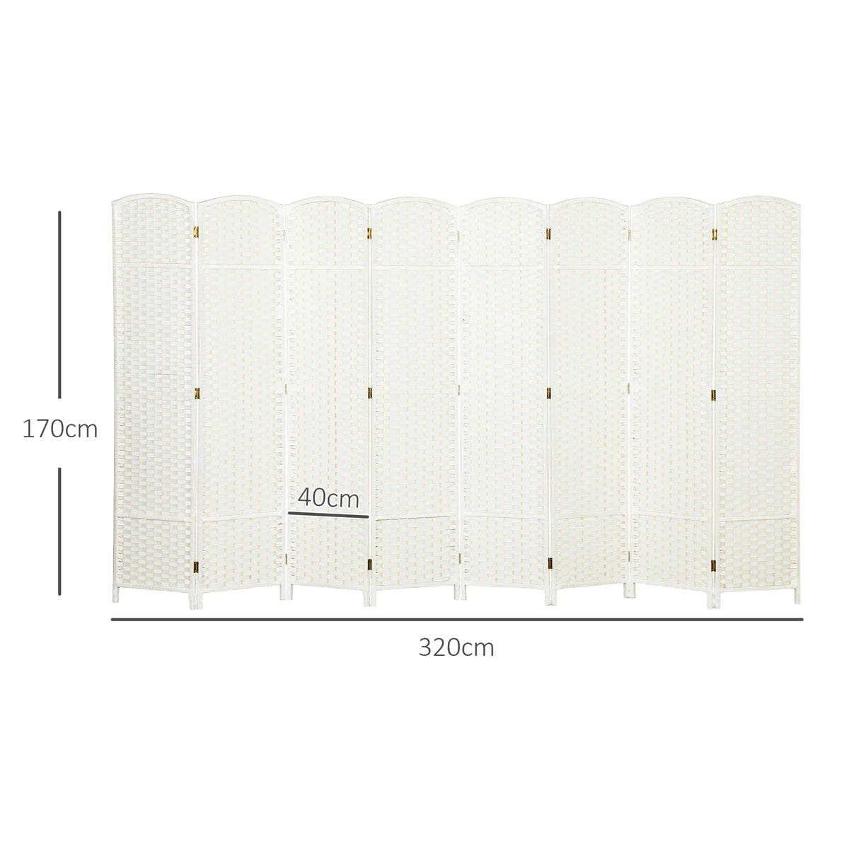 Paravent 8 panneaux tressé blanc, cadre pin, 320 x 170 cm – vue 5