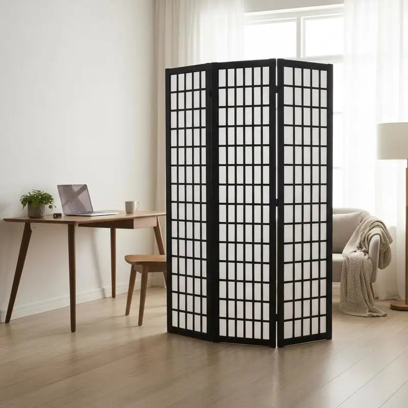 Paravent japonais shoji 4 panneaux, bois, 162 x 170 cm