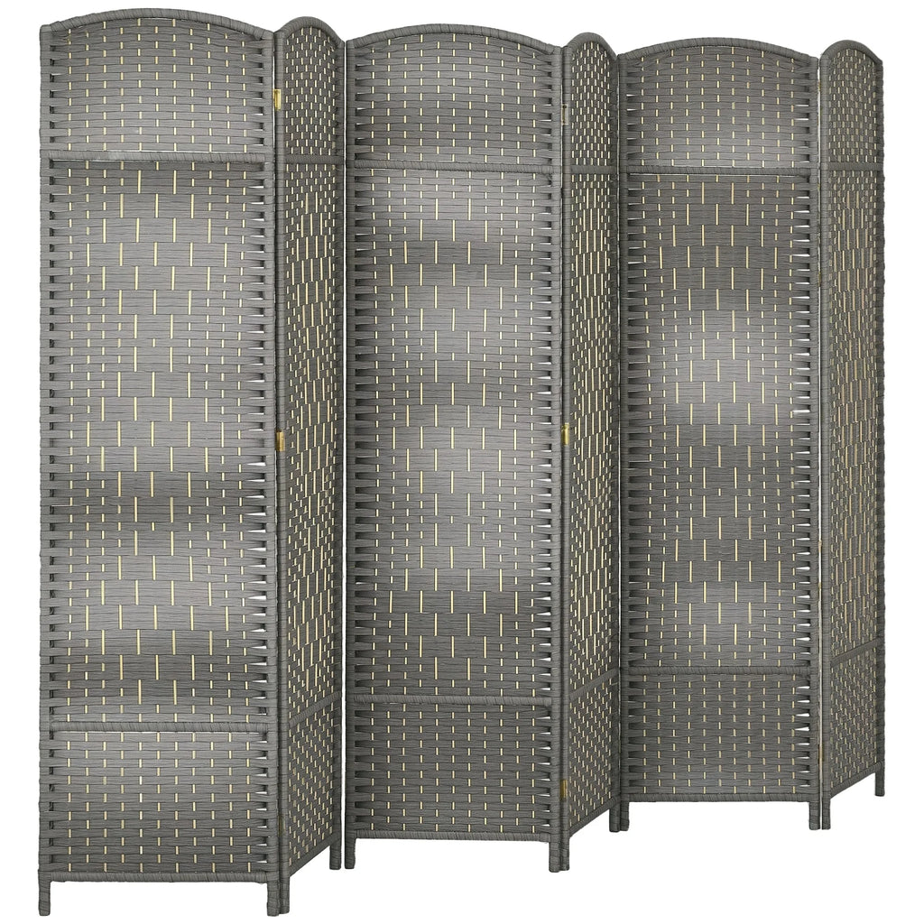 Paravent 6 panneaux tressé gris à sommet arrondi, 270 x 180 cm – vue 3