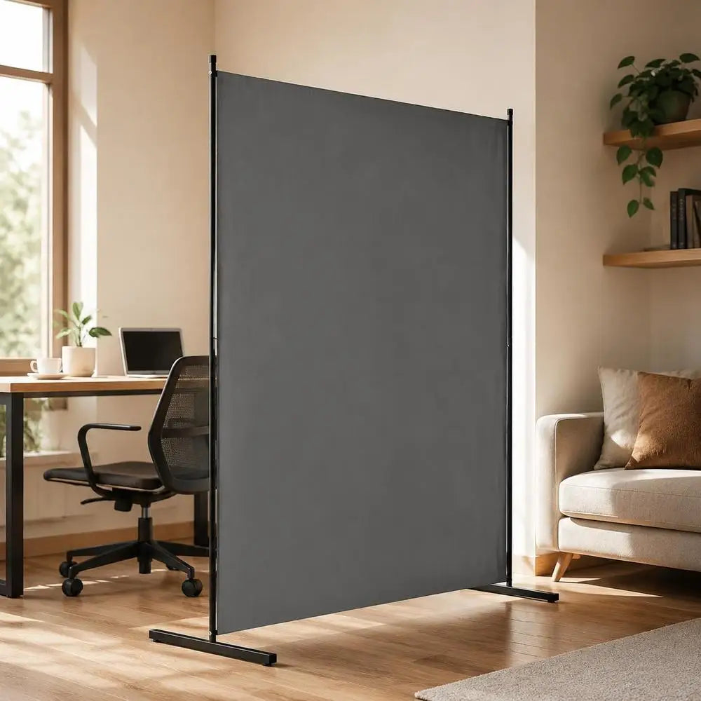 Paravent panneau unique tissu gris, cadre fer, 181 x 181,5 cm