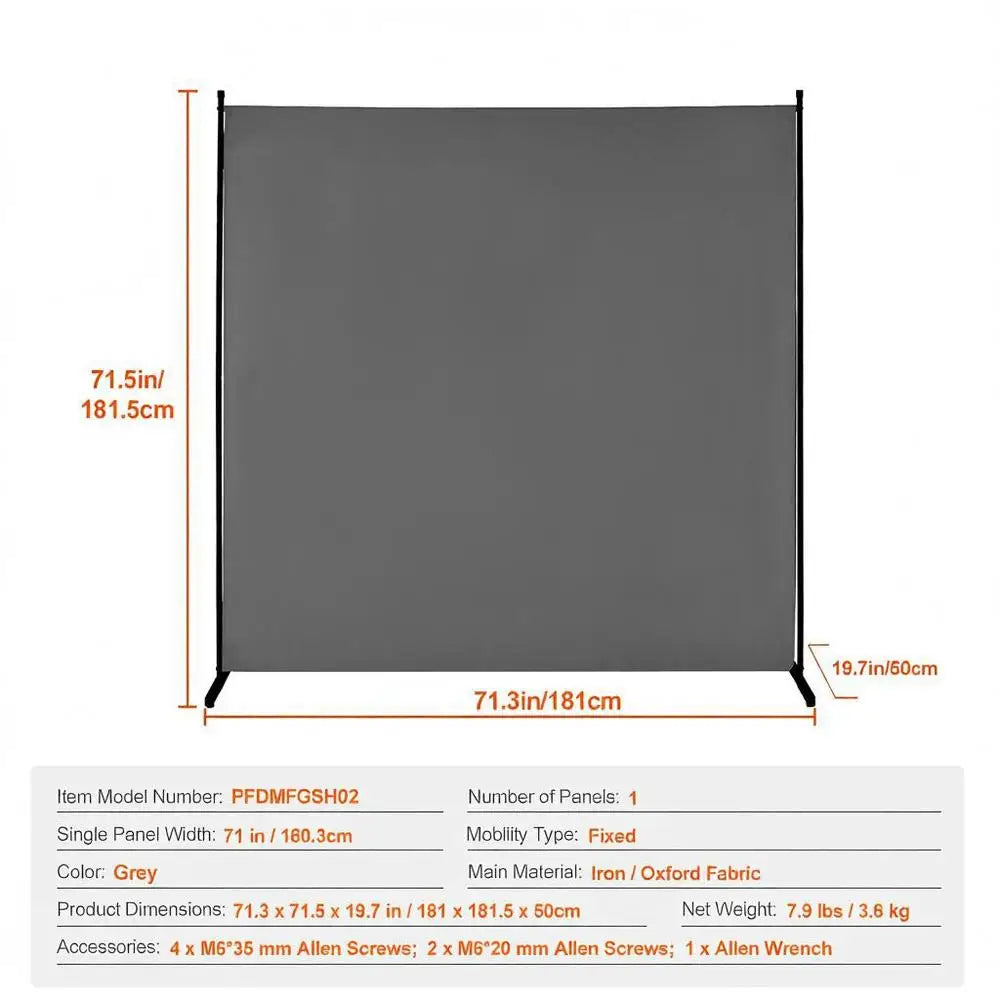 Paravent panneau unique tissu gris, cadre fer, 181 x 181,5 cm – vue 4