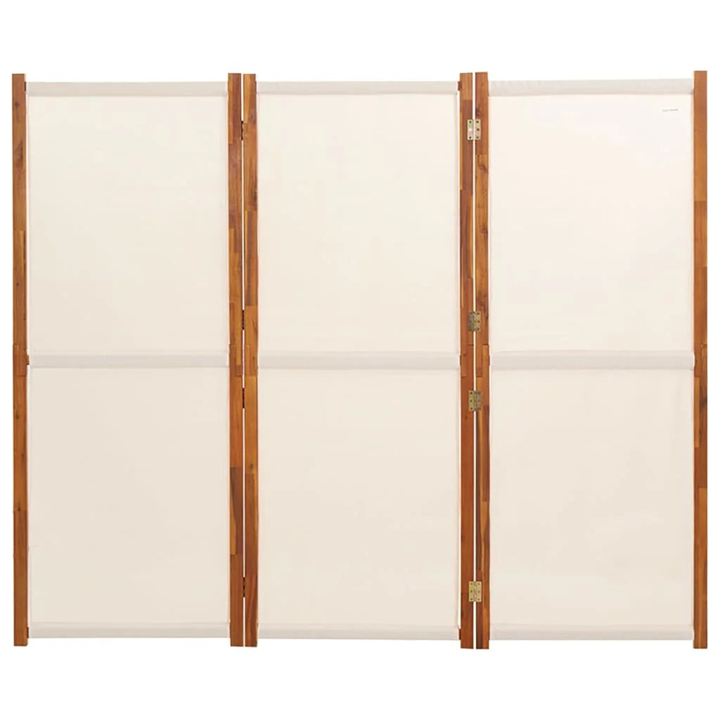 Paravent 3 panneaux acacia massif et textilène, 210 x 180 cm – vue 4