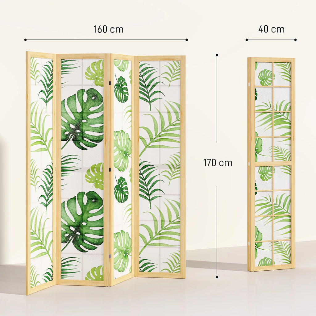 Paravent 4 panneaux imprimé feuilles de palmier, cadre pin, 160 x 170 cm – vue 3