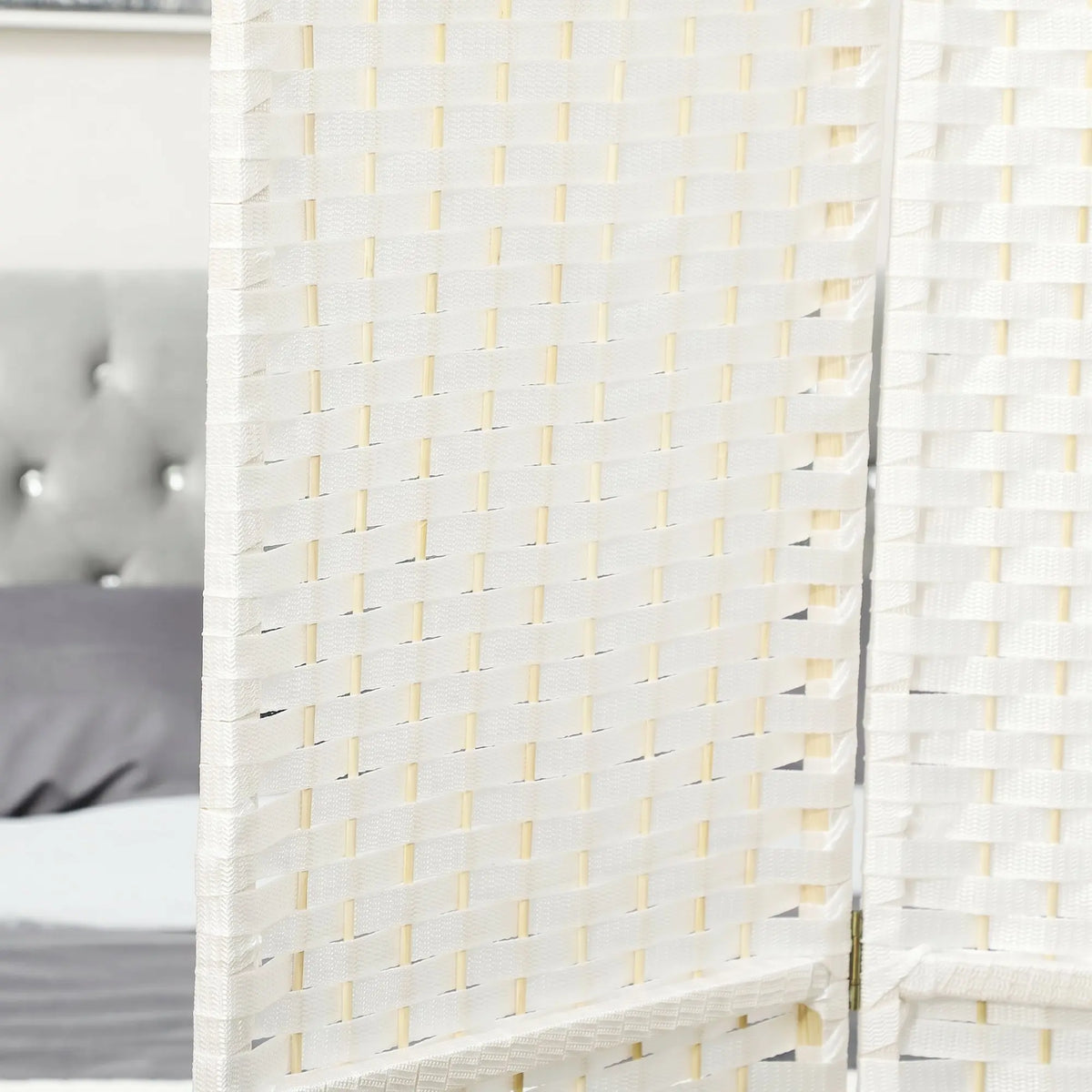 Paravent 8 panneaux tressé blanc, cadre pin, 320 x 170 cm – vue 4