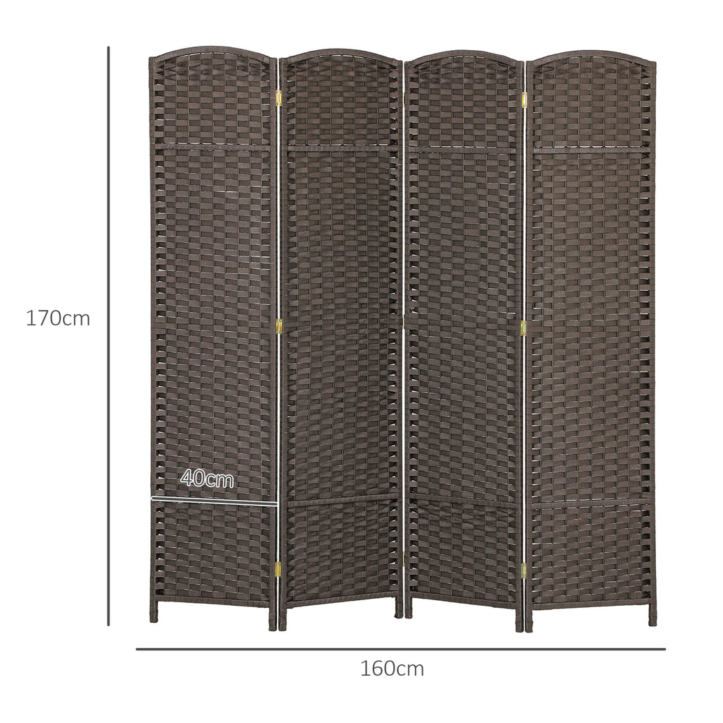 Paravent 4 panneaux tressé à sommet arrondi, cadre pin, 160 x 170 cm – vue 3