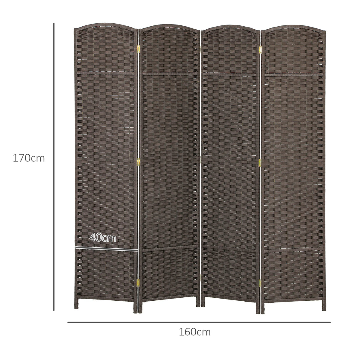 Paravent 4 panneaux tressé à sommet arrondi, cadre pin, 160 x 170 cm – vue 3