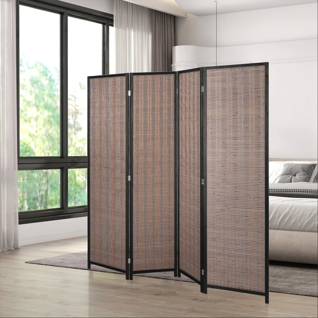 Paravent 4 panneaux bambou tressé, cadre pin, 180 x 180 cm