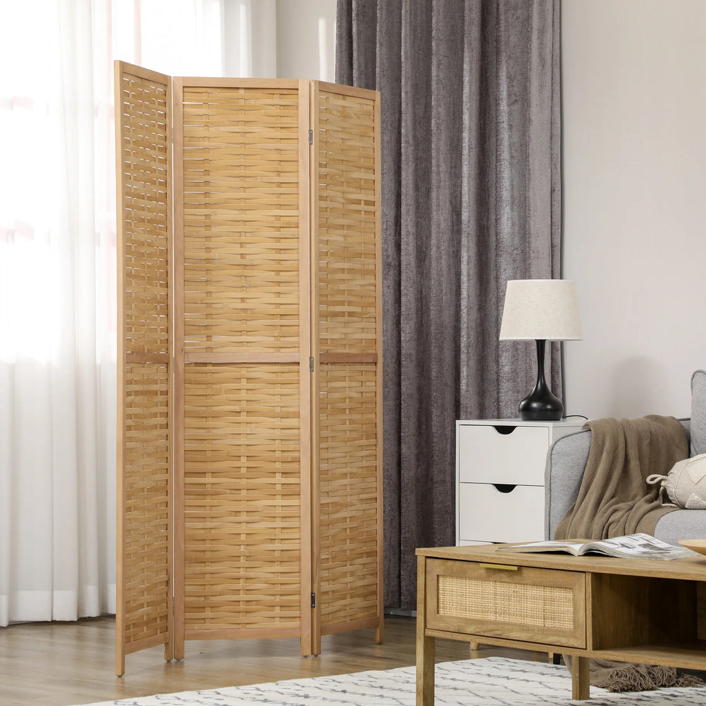 Paravent 3 panneaux bambou tressé naturel, 120 x 170 cm