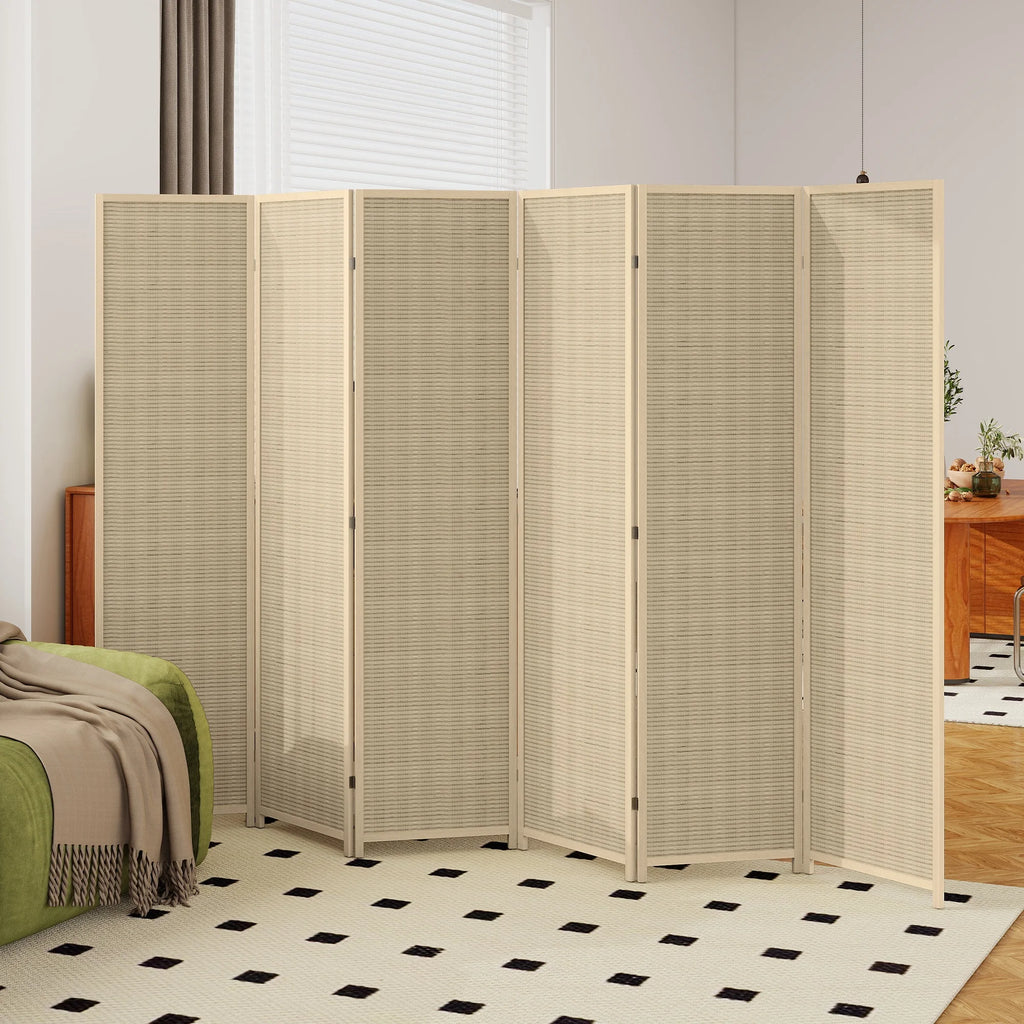 Paravent 6 panneaux bambou tressé naturel, cadre pin, 270 x 180 cm – vue 2