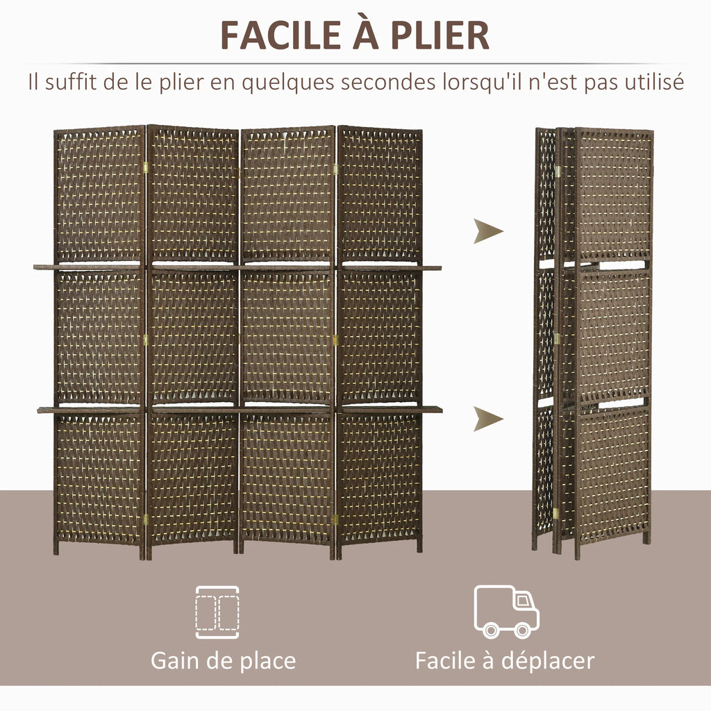Paravent 4 panneaux bambou avec 2 étagères, 181 x 180 cm – vue 5