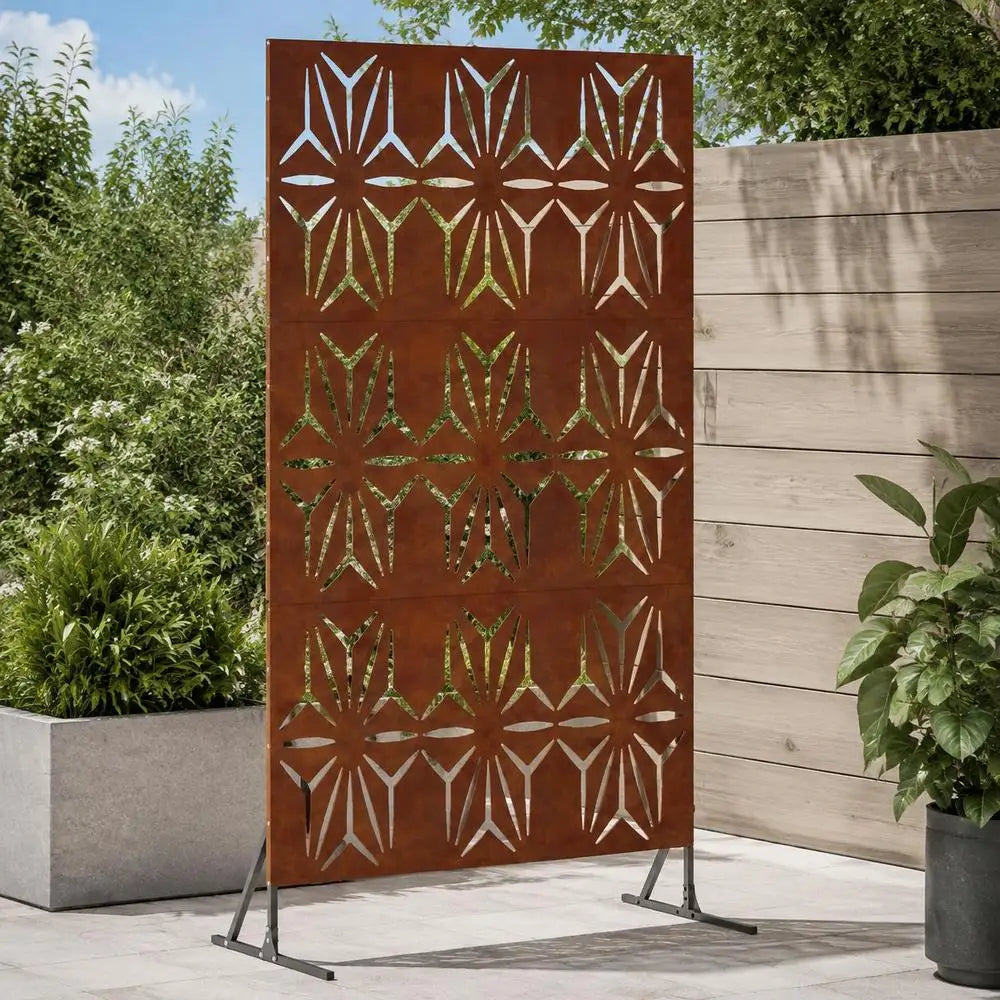 Brise-vue métal effet rouille motif floral, 100 x 180 cm
