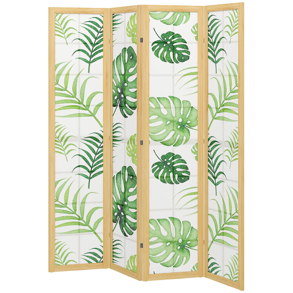 Paravent 4 panneaux imprimé feuilles de palmier, cadre pin, 160 x 170 cm – vue 2