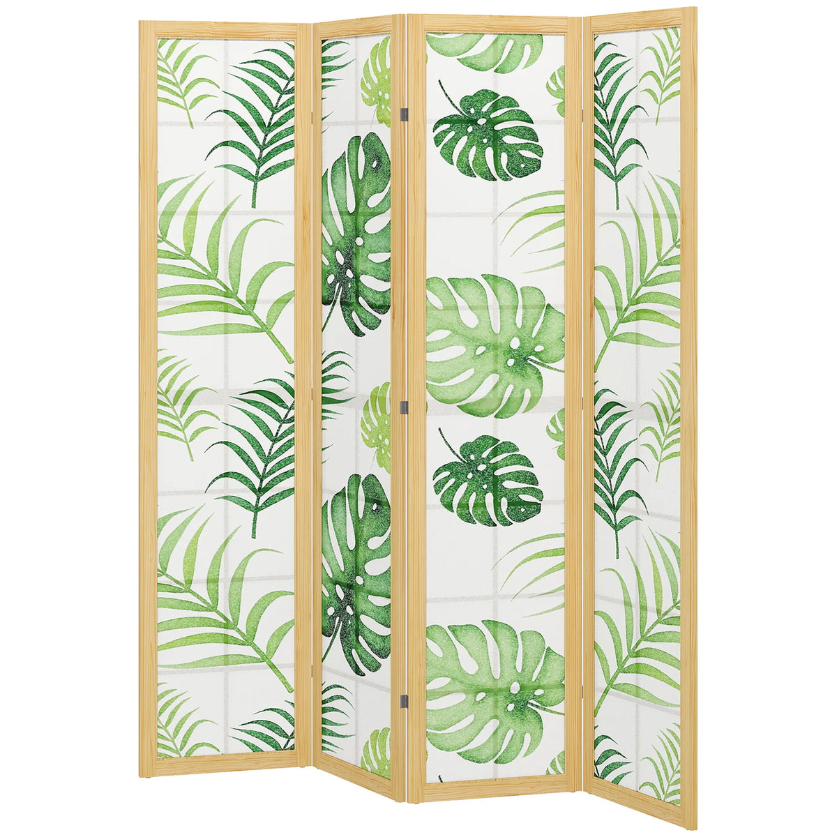 Paravent 4 panneaux imprimé feuilles de palmier, cadre pin, 160 x 170 cm – vue 2