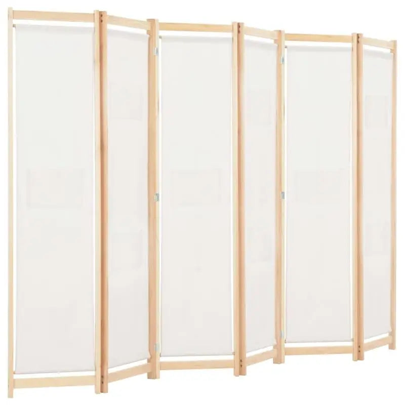 Paravent 6 panneaux tissu blanc crème, cadre bois, 240 x 170 cm – vue 3
