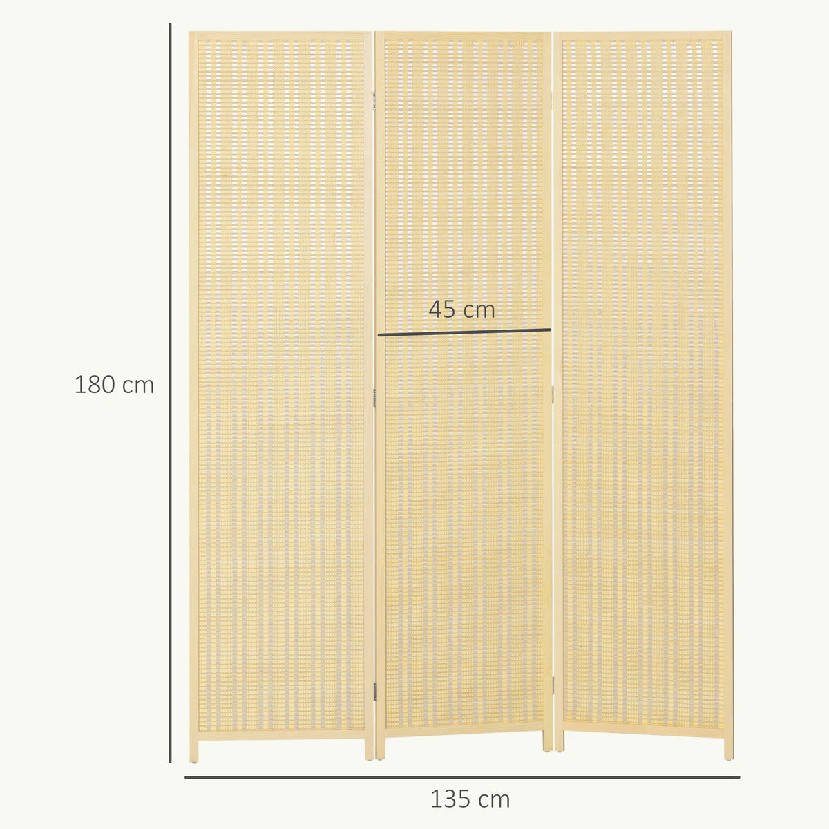 Paravent 3 panneaux bambou tressé, cadre pin, 135 x 180 cm – vue 3