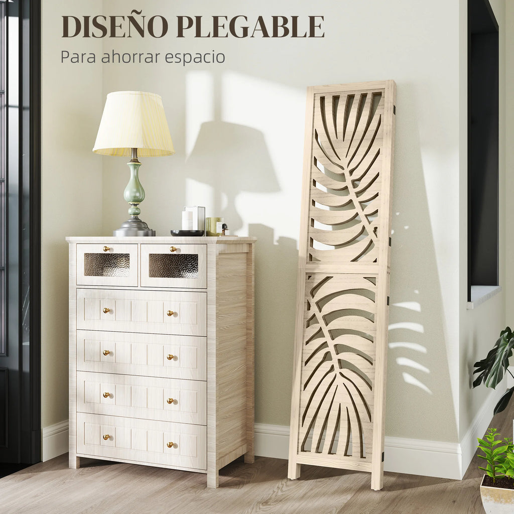 Paravent 3 panneaux paulownia ajouré motif palmier, 120 x 170 cm – vue 2